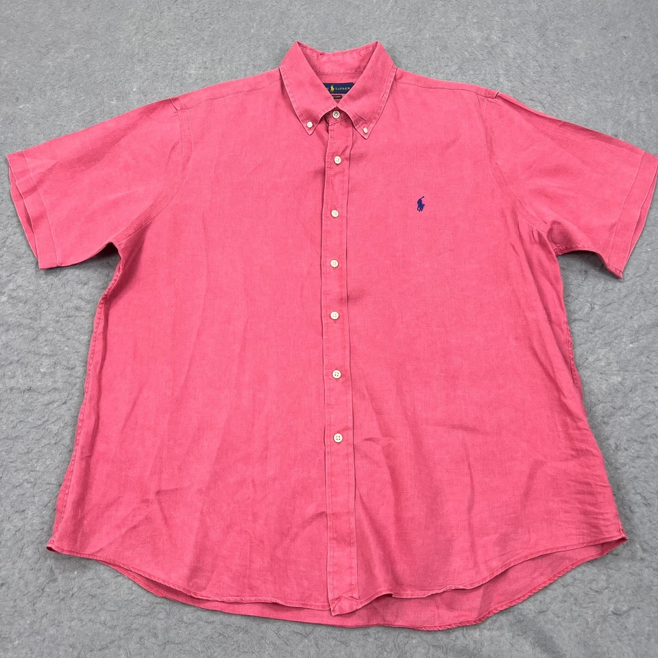Ralph Lauren Shirt Men's XL Pink Ocean Wash Linen Airy Short Sleeve Button Up - Image 4 of 4