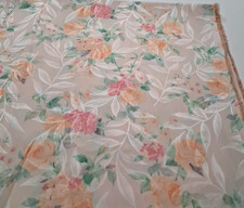 3.75 yds x 60"w Polyester Fabric Lt Peach w/Orange Pink Green Floral w/Shine
