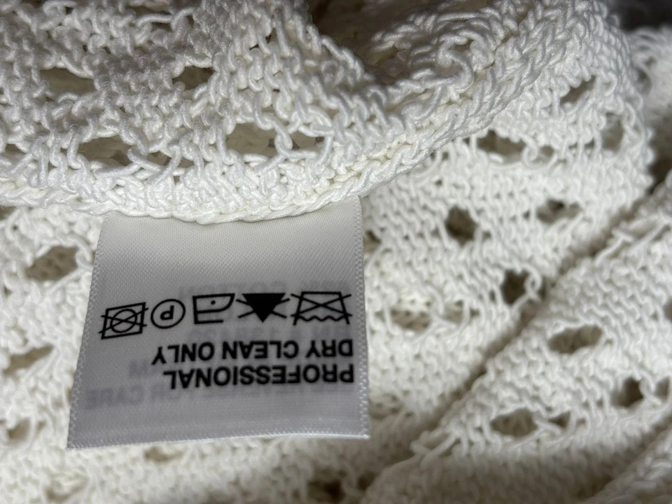Suéter Etcetera Mujer Pequeño Blanco Tejido Abierto Cinturón Cárdigan Crochet Foto 4 de 4