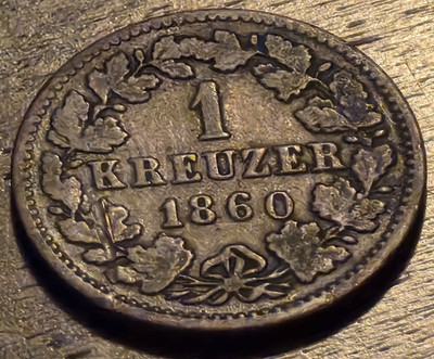 1860 Frankfurt 1 Kreuzer German States VF/XF Coin #22691 RARE!