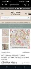 Voyage Hedgerow Fabric Remnant In Cream. 150cmw X 143cmd. RRP £58 Pm