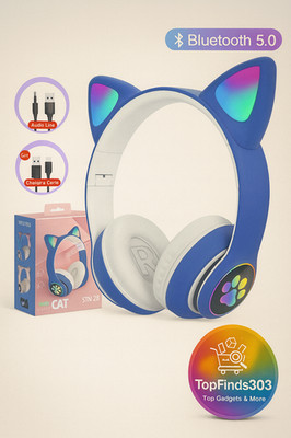 Cute Cat Ear Bluetooth Headphones Kids Wireless Stereo LED Lights with Mic Gift