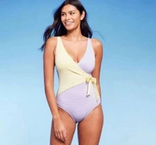 NEW Kona Sol Purple & Yellow One Piece Swimsuit Size L F164