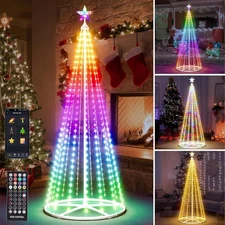 8FT LED Lighted Outdoor Smart Cone Christmas Tree Pre-lit Xmas Decor Star Topper