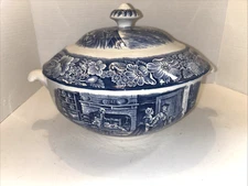 STAFFORDSHIRE IRONSTONE LIBERTY BLUE SOUP TUREEN W /Lid Boston Tea Party England