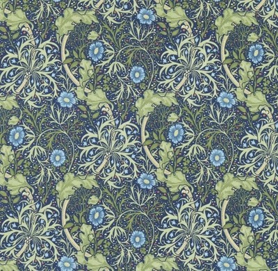 William Morris Curtain Fabric ''SEAWEED'' 3.5 METRES INK/WOAD - 100% COTTON