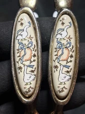 International Marmalade Geese Ceramic On Brass Cabinet Handle Pull ,set Of 2