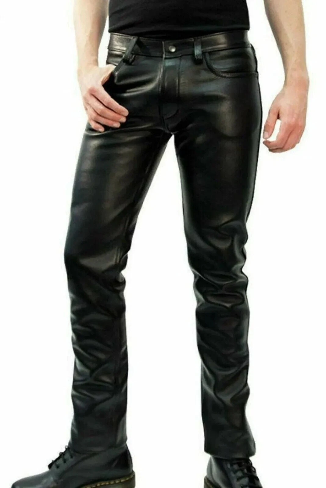 Men's Genuine Lambskin Leather Black Pant Casual Style Handmade Trousers
