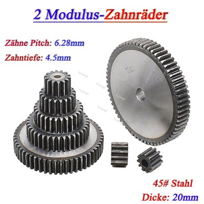 2 Modulus Zahnräder Zahnrad Stirnrad Dicke 20mm Motor Pinion 45#Stahl Stirnräder
