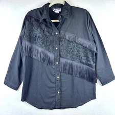 Vintage Sassa Western Button Shirt Womens M Black Rodeo Concert Festival Cowgirl