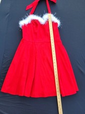 Anni Coco Women's Medium Red Halter Swing Tea Dress with White Faux Trim