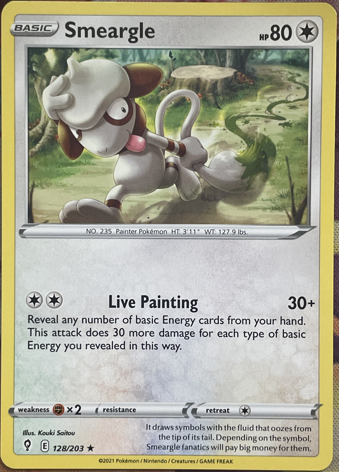 Smeargle Rare - 128/203 - Evolving Skies Pokemon 2021