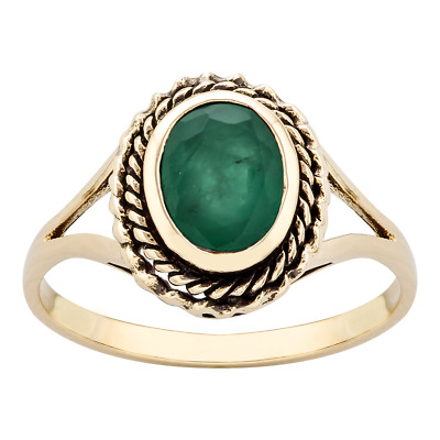 10 Karat Gelbgold Vintage Stil echter ovaler Smaragd Ring mit geteiltem Schaft