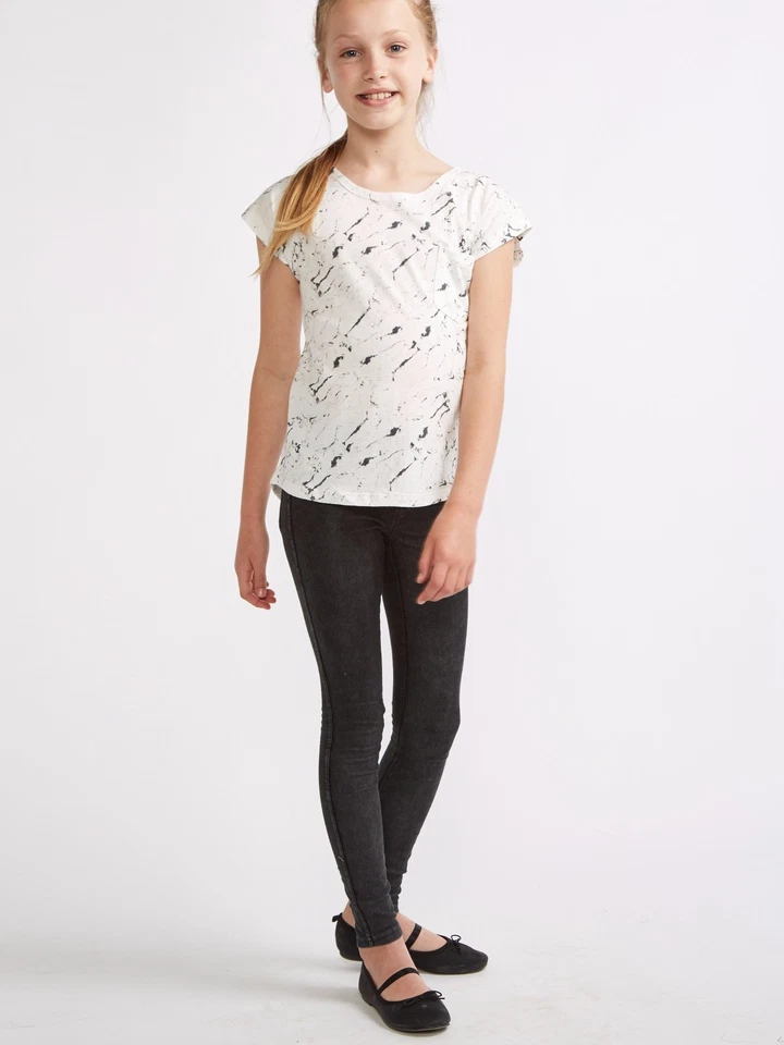 New Girls White Black Print T-Shirt Short Sleeve Ages 8 - 14 Free P+P - Image 2 of 4