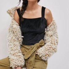 Anthropologie Maeve Emmanuelle Cropped Velvet Black Tank Top $88 MSRP size 10