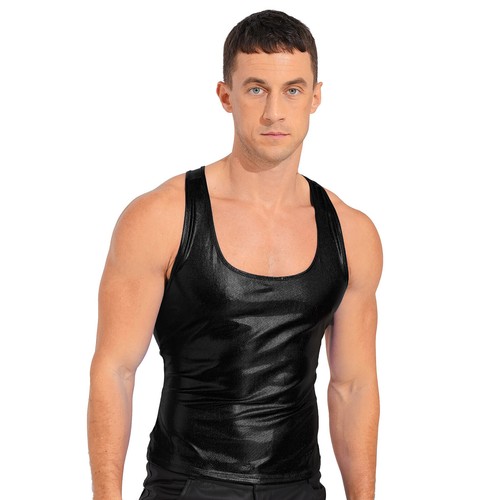 Camiseta sin mangas para hombre brillante ajustada cuello en U profundo chaleco espalda deportiva camisola club blusa - Imagen 6 de 89