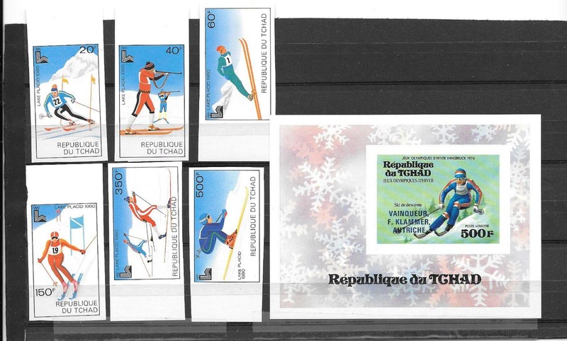 OLYMPICS- Chad ( Africa)- 7 unlisted imperfs for Winter Games-1976 & 1980 (MNH)