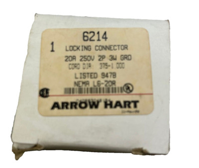 ARROW HART 6214 LOCKING CONNECTOR 20A 250U 2P 3W GRD New Lot Of 2