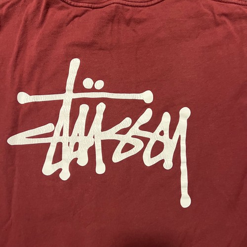 Men’s Stussy Spellout Logo Graphic Tee Short Sleeve T-Shirt Burgundy Red L Large - Bild 6 von 9