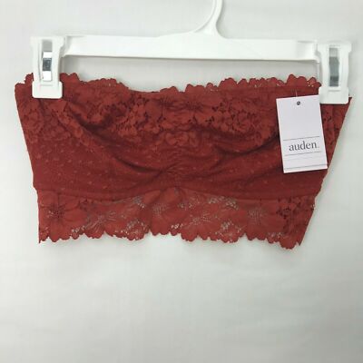 Auden Womens Size XS Strapless Bandeau Bra Unlined Burnt Orange Lace Underwire