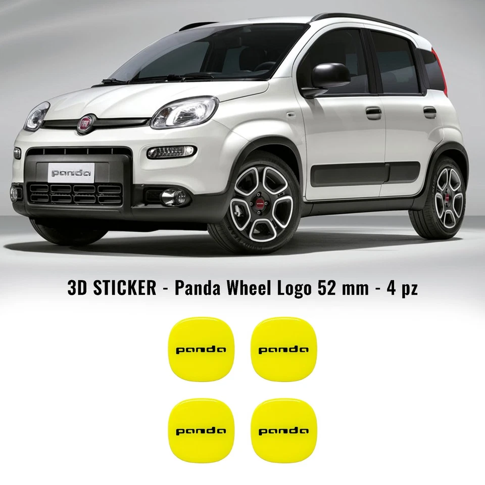 Adesivi 3D Copricerchi Compatibili con Fiat Panda, Diametro 52 mm, Giallo, 4 pz - Immagine 2 di 4