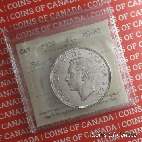 1950 Canada $1 Silver Dollar ICCS MS 62 SWL + Double HP - DHP #coinsofcanada