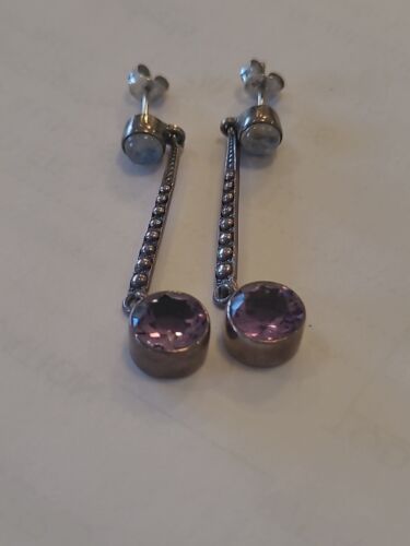 Beautiful Sterling Nicky Butler Dangle Earrings Moonstone + Amethyst F10 - Picture 1 of 8