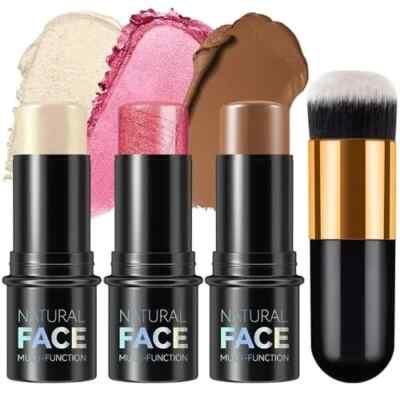 3 Pcs Cream Contour Stick Makeup Kit, Shades with Highlighter Stick, Blush St...