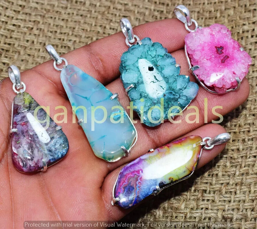 Venda a granel!! Lotes por atacado de pingente de pedra preciosa drusa quartzo folheado a prata 925 - Imagem 2 de 4