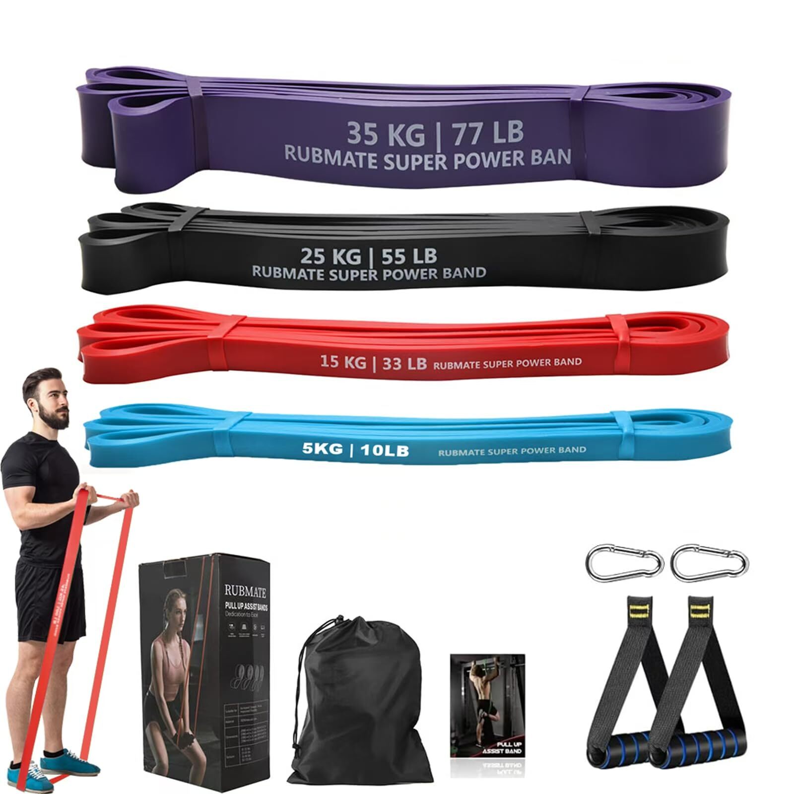 RUBMATE Resistance Bands Long Resistance Bands Set for Working Out Fitness Tr...