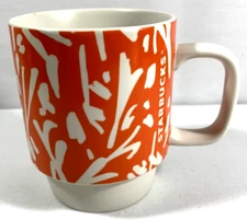 Starbucks 2016 Mug Orange White Floral Spring 12 oz Stackable Coffee Tea Cup