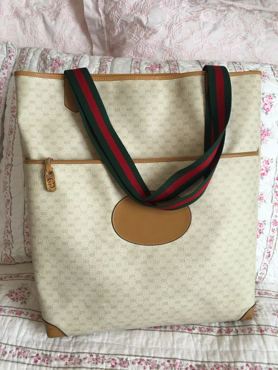 Gucci Pink/Beige GG Canvas and Leather Small Vintage Open Tote at