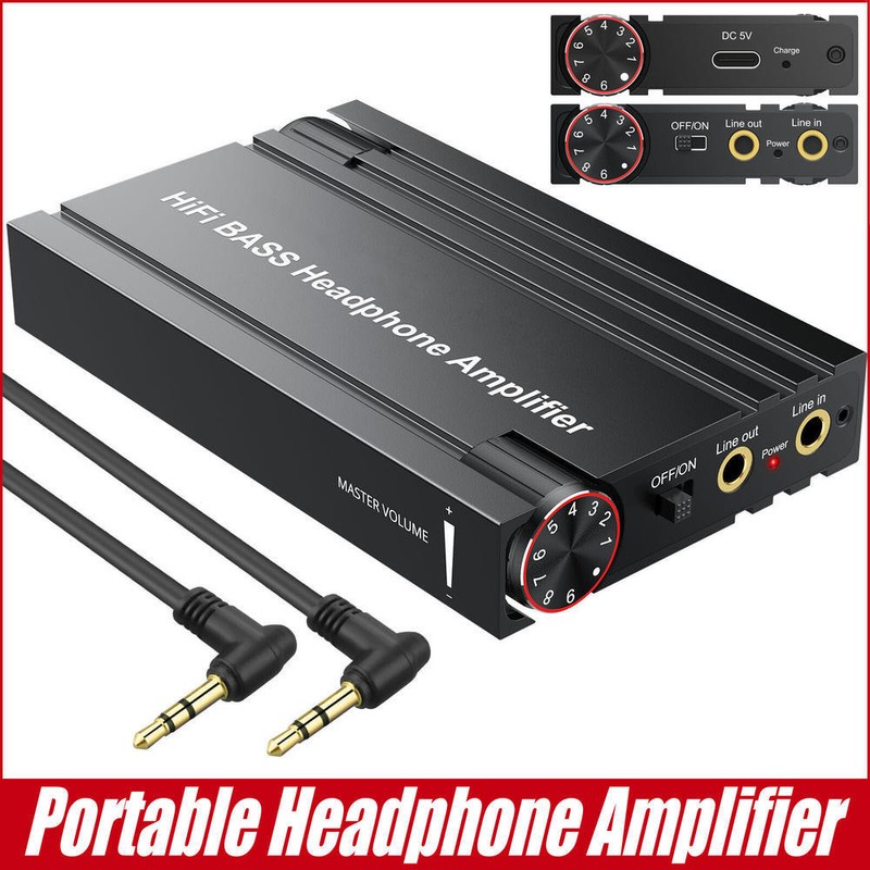 Portable Headphone Amplifier Bass Boost HiFi 3.5mm Amp Rechargeable 16-600Ω Tool