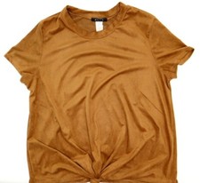 BLVD Size Large Faux Suede boho front tie shirt top USA made bohemian festival