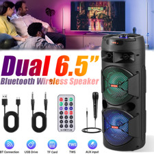 Dual 6.5" Woofer Portable Bluetooth Party Speaker Heavy Bass Sound DJ FM AUX Mic