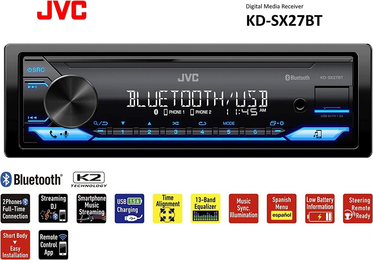 JVC KD-SX27BT Bluetooth Media Player iPhone Android Pandora MP3 AM