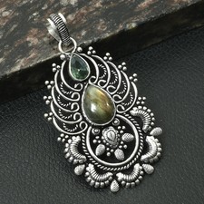 Labradorite Peridot Gemstone Ethnic Handmade Pendant Jewelry Gift 2.6