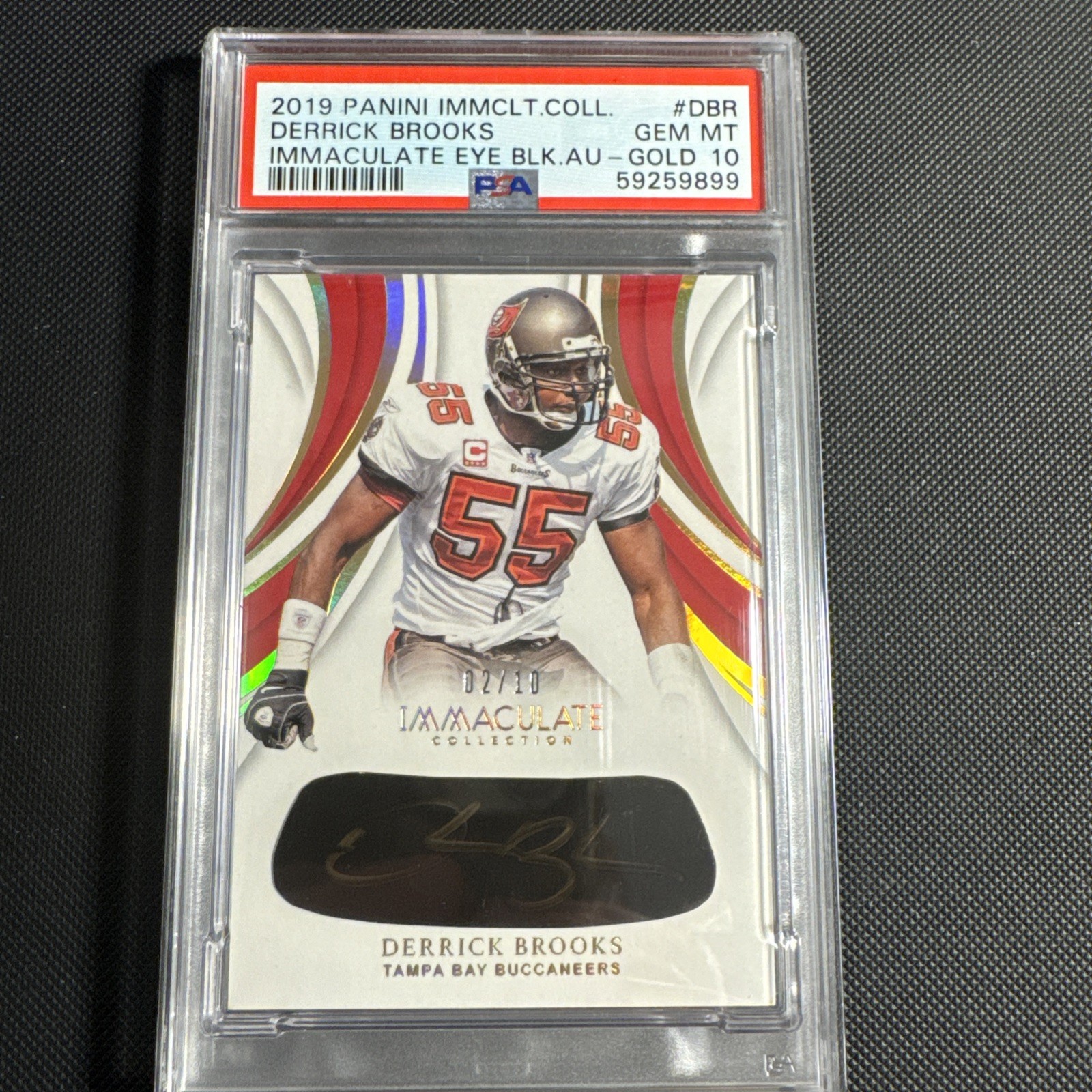 2019 Immaculate Collection Eye Black Gold Auto /10 Derrick Brooks PSA 10 POP 1