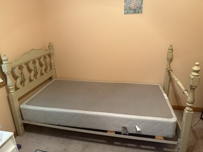 Twin Wood Bed Frame, Beige Painted, Headboard & Footboard, Mattress Included
