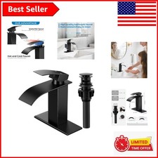 Matte Black Waterfall Faucet - Durable SUS 304 Stainless Steel with Pop-up Drain