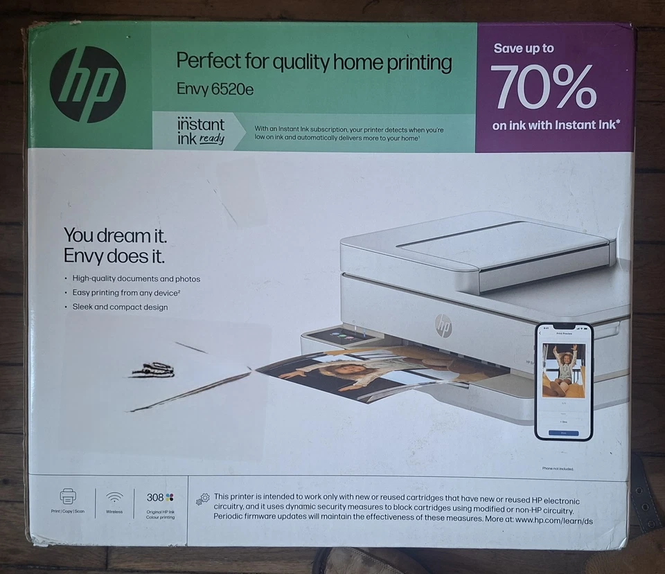 HP Envy 6520e Imprimante tout-en-un couleur, scanner copieur sans fil - Affaire - Photo 1/1