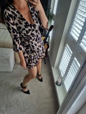 PrettyLittleThing leopard print wrap style summer dress Size Uk 8 S