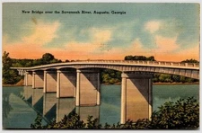 Linen Postcard 1940s New Bridge Augusta Richmond County GA Tichnor 67790