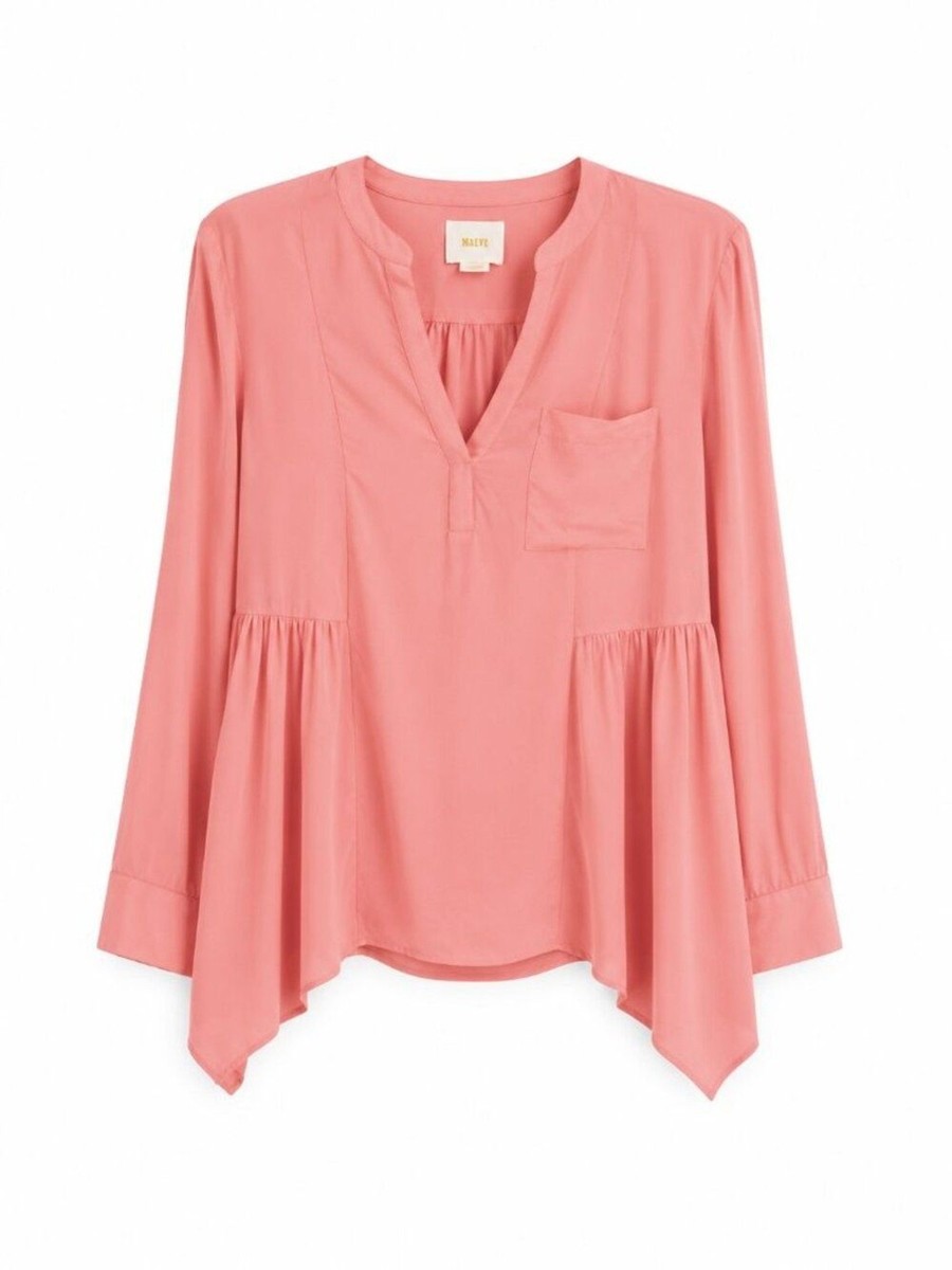 Anthropologie Maeve Laiken Henley Peach Rayon Blouse 100% Rayon Size 6