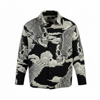 Rebel Revenge Skull Floral Button Up Shirt Jacket Streetwear Graphic sz L