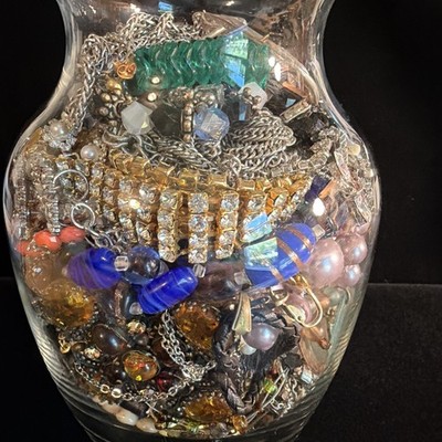 Curated Mystery Jewelry 4lb oz Jar Wearable Vintage-Mod- Gold Silver Tone 
