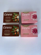 Caress Bar Soap Lot Of 4 Daily Silk White Peach Orange & Shea Butter Brown Sugar