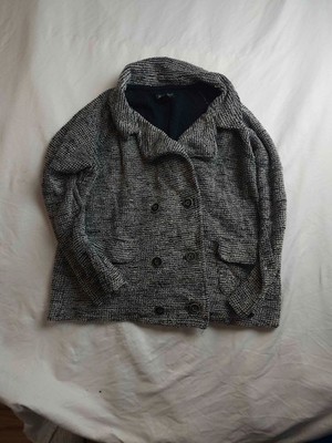 Lucky Brand Pea Coat Womens Small Gray Knit Double Breasted Long Sleeve Pockets