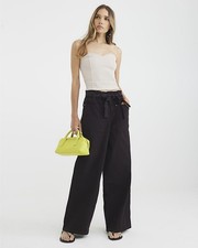 River Island Womens Wide Leg Jeans Brown Paperbag Belted Trousers Pants Bottoms