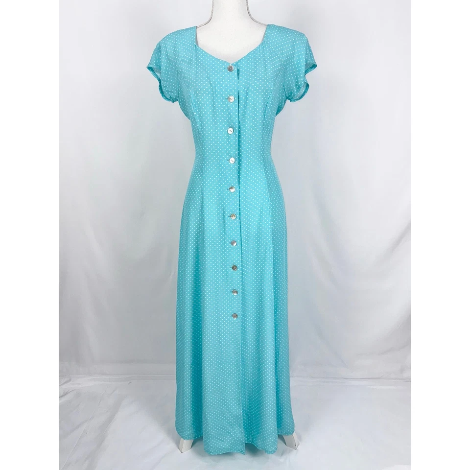 Vestido midi vintage de lunares Coldwater Creek para mujer talla 6 verde azulado Foto 2 de 4